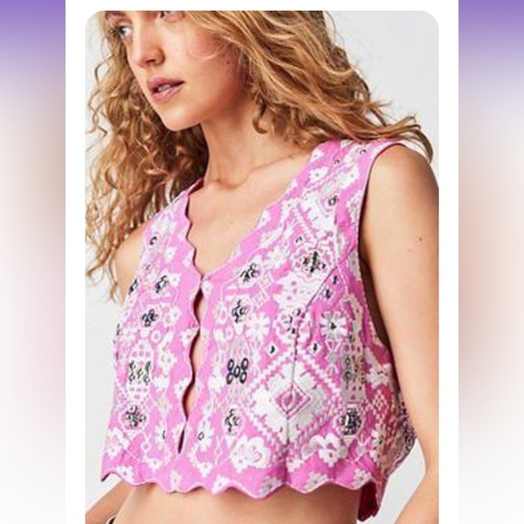Free People Pink Marigold Vest with silver accents size Small - Picture 1 of 5